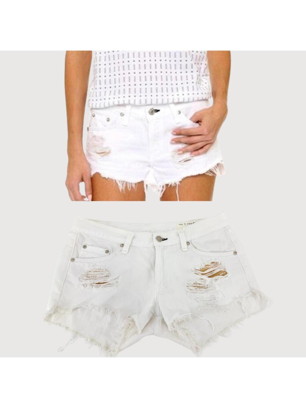 Rag & Bone Marin Distressed Denim Shorts White 25